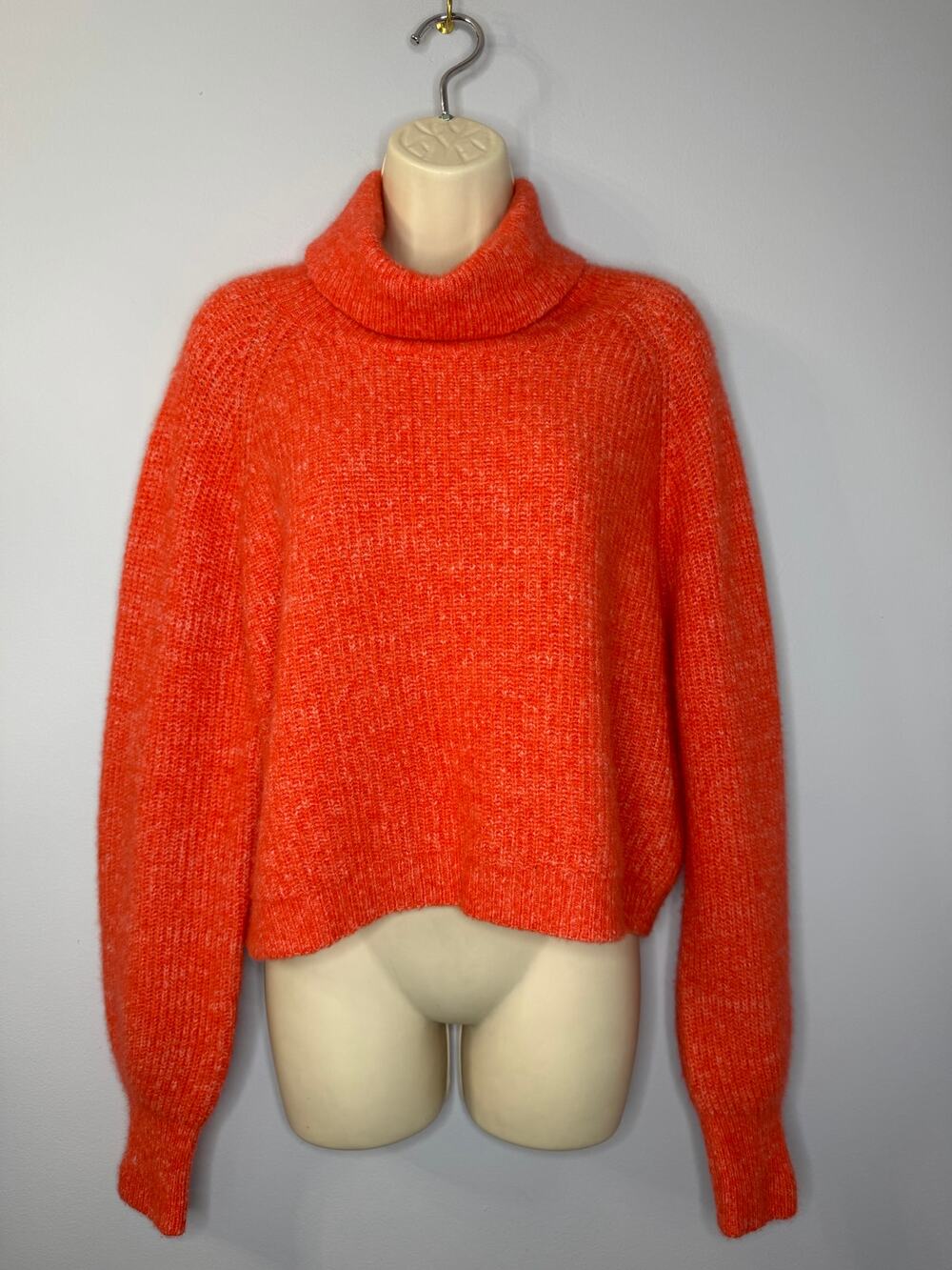 27 Miles Cashmere Blend Turtleneck Crop Relax Sweater Sz M Red/Orange